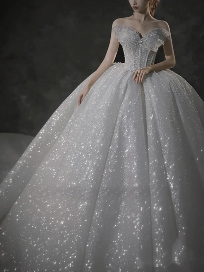 Stunning Ball Gown Strapless Beaded Sequin Prom Dress Wedding Dress with Butterfly DP3961