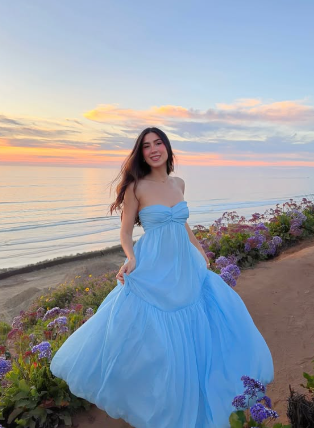 Sky Blue A Line Strapless Tulle Prom Dress Evening Dress Vacation Dress DP5606