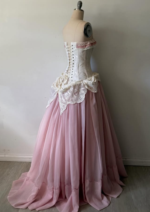 Vintage Pink A Line Strapless Satin Tulle Long Prom Dress Evening Dress DP7880