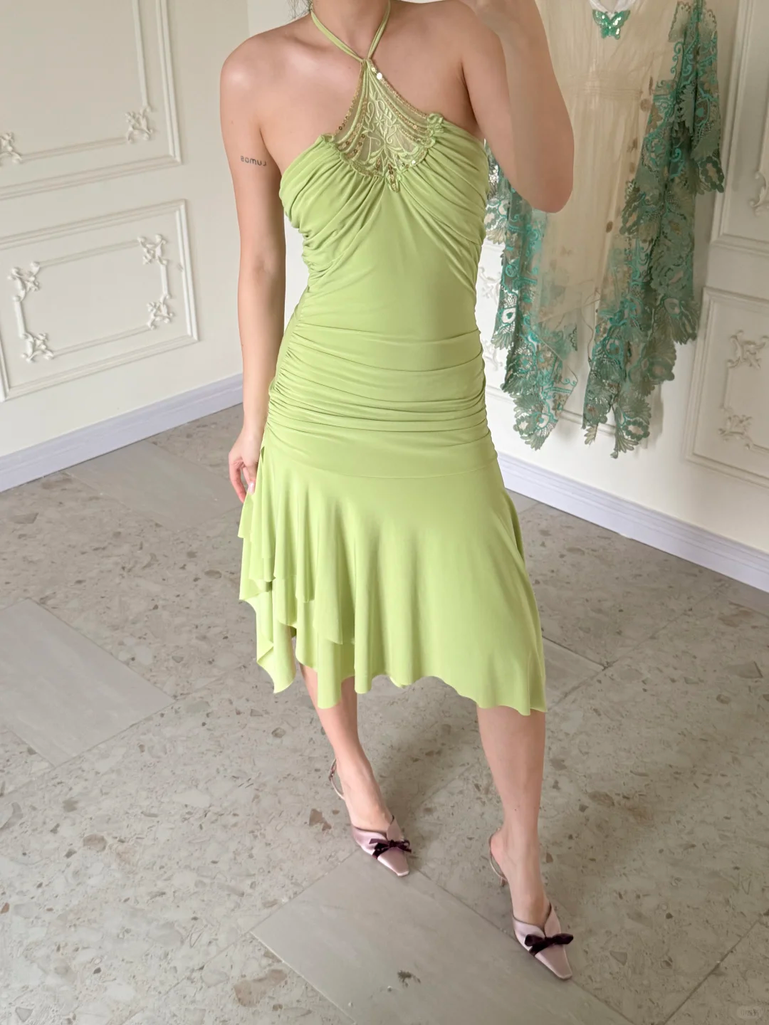 Vintage Light Bright Green Chiffon Short Homecoming Dress DP5165