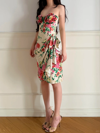 Beautiful Sequin Beaded Floral Satin Homecoming Dress DP5168