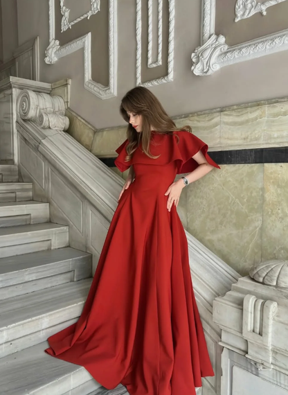 Red Classic A Line Simple Satin Long Prom Dress DP5024