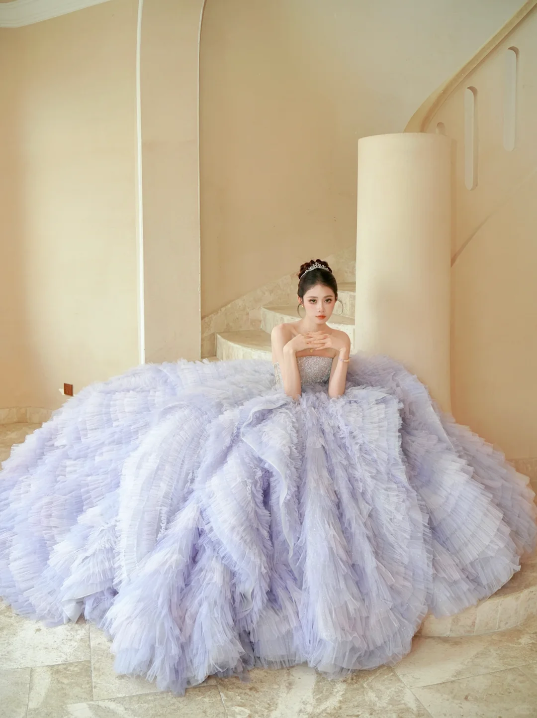 Gorgeous Ball Gown Strapless Silver Sequin Purple Tulle Long Party Dress Prom Dress DP2505