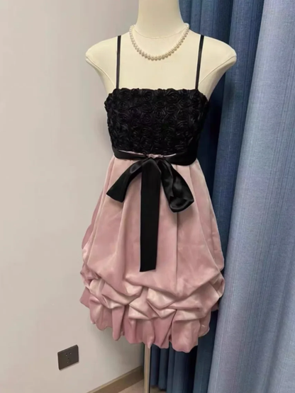 Cute A Line Spaghetti Strap Purple Satin Short Homecoming Dress Cocktail Dress with Bow DP2485