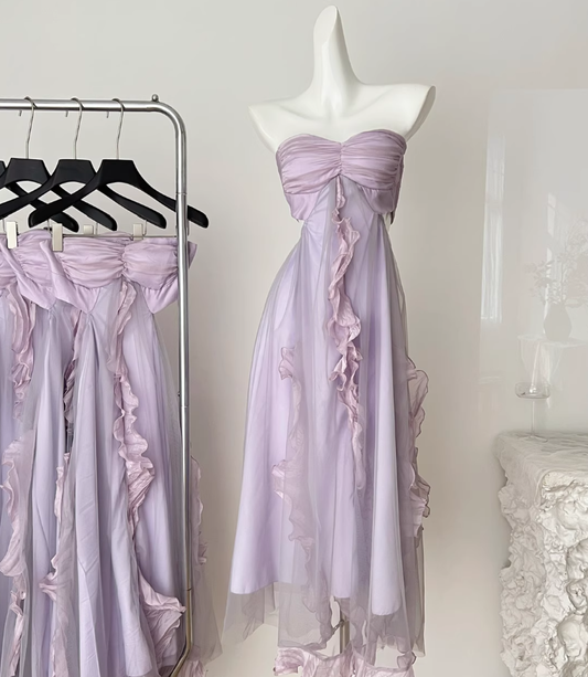 Purple A Line Sweetheart Neck Tulle Vacation Dress Homecoming Dress Outfits DP3544