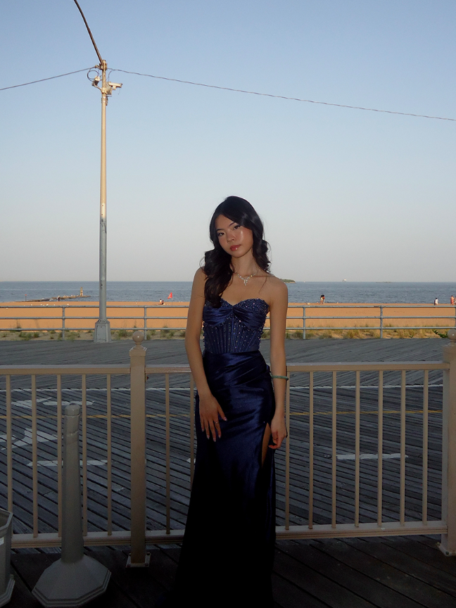 Navy Blue Mermaid Sweetheart Neck Beaded Satin Prom Dress Evening Dress with Slit DP3463