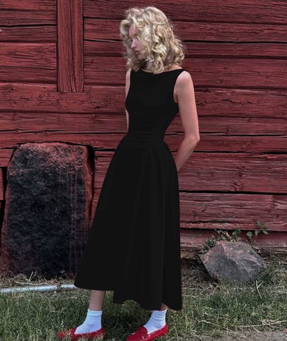 Cute Red A Line Round Neck Satin Open Back Prom Dress Outfits DP4252