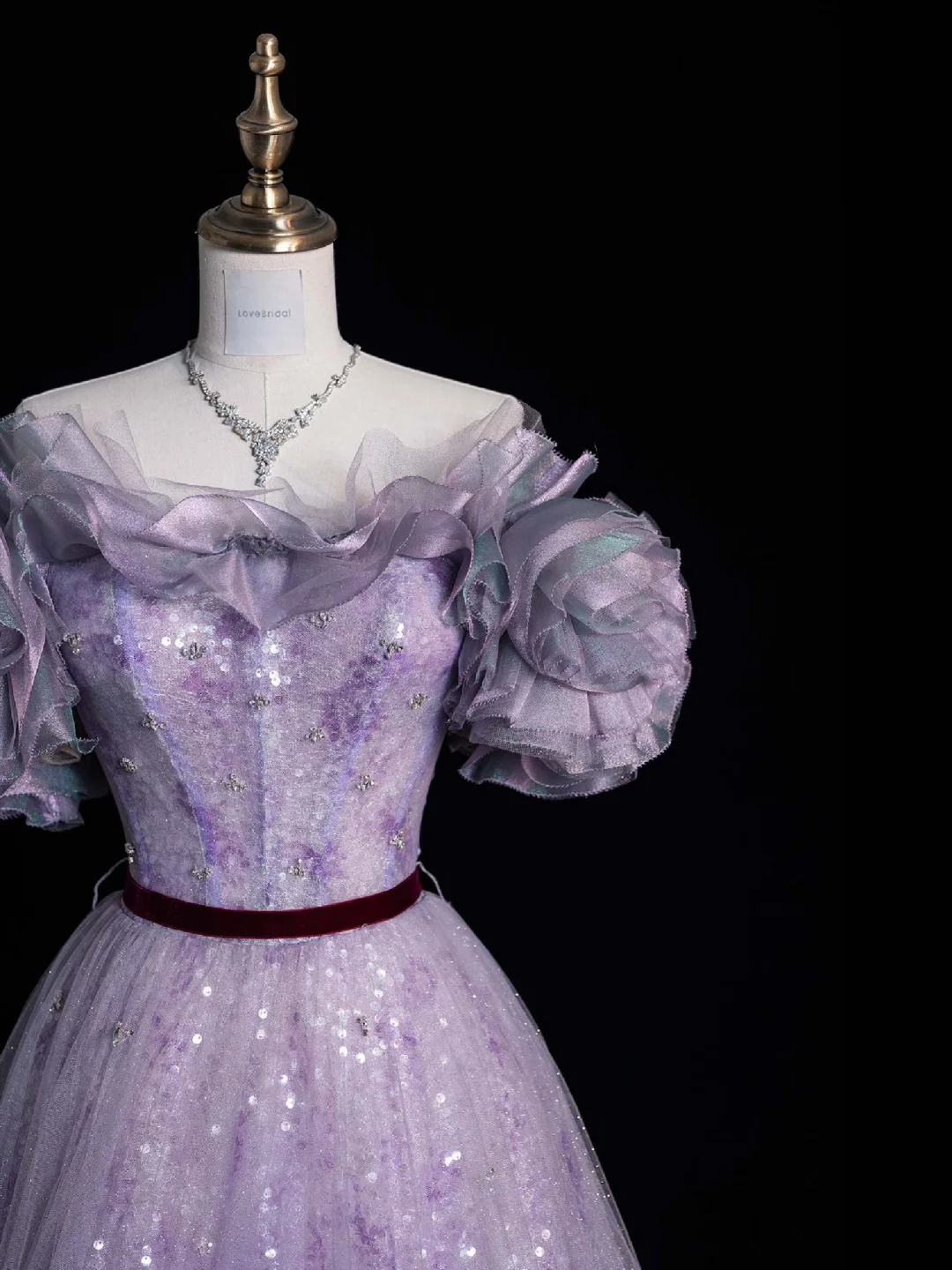Stunning A Line Off the Shoulder Purple Sequin Tulle Party Dress Birthday Dresses DP2355