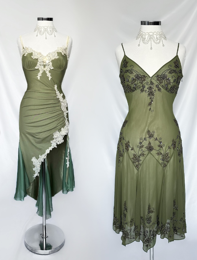 Vintage Olive Green Lace Appliques Satin Homecoming Dress Outfits DP5135