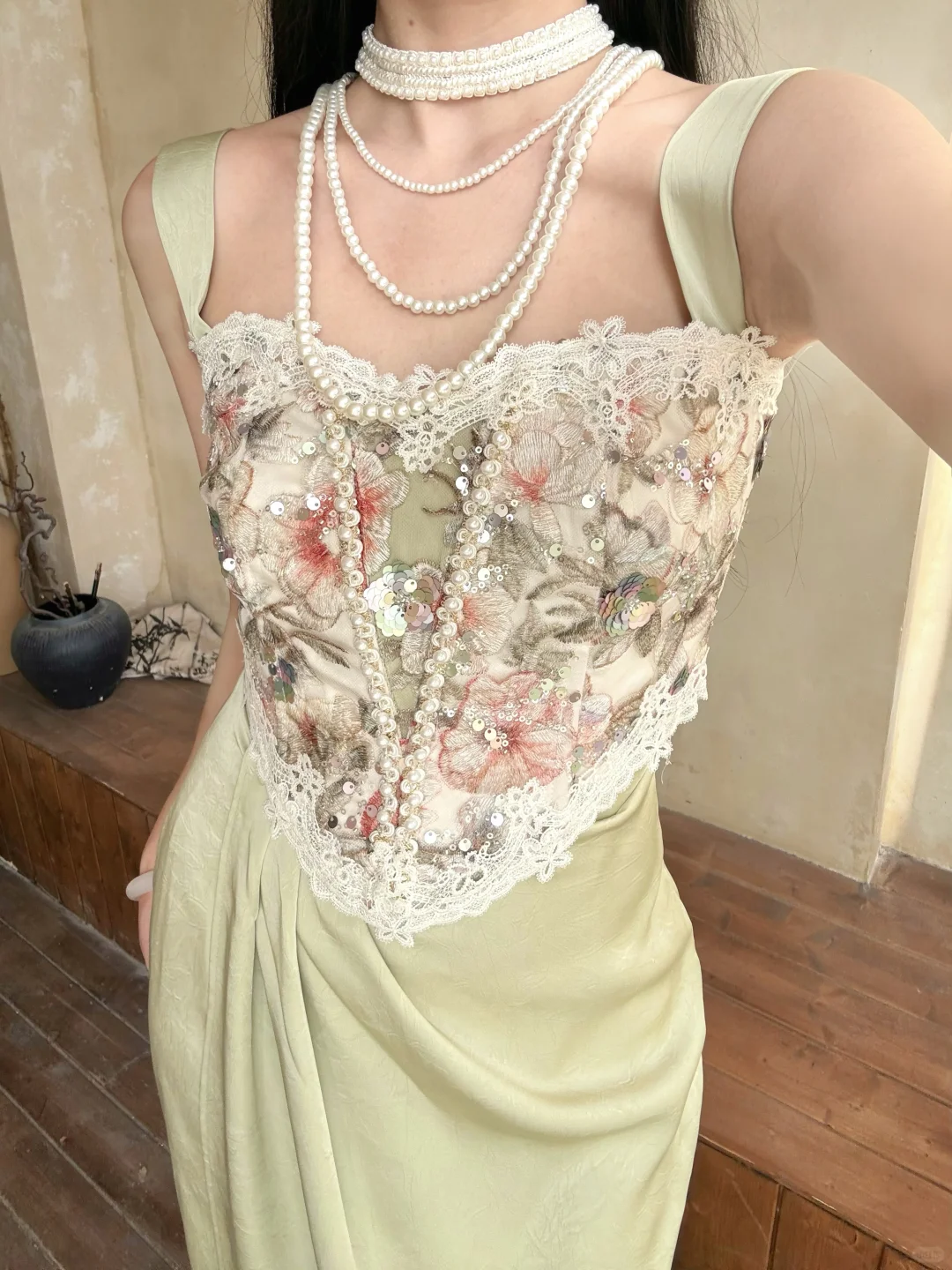 Vintage Sheath Straps Beaded Green Satin Prom Dress Evening Dress DP6458