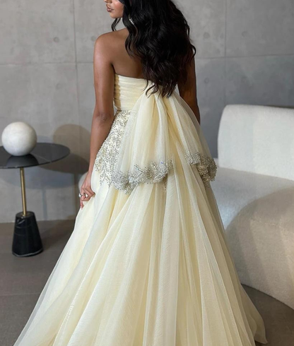 Elegant A Line Halter Beaded Ivory Tulle Long Prom Dress Evening Dress DP1491