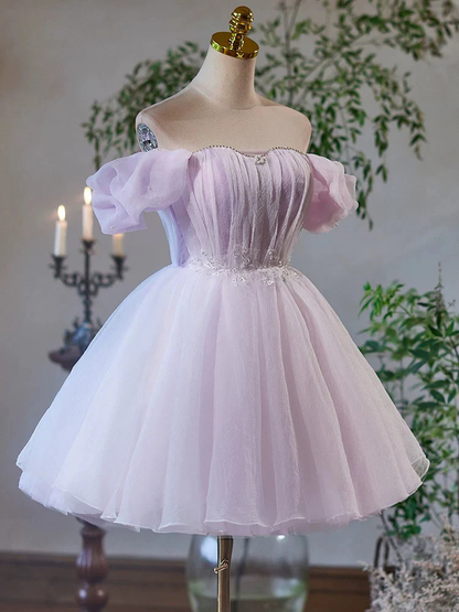 Cute Tulle Purple Short Prom Dress Homecoming Dress DP594