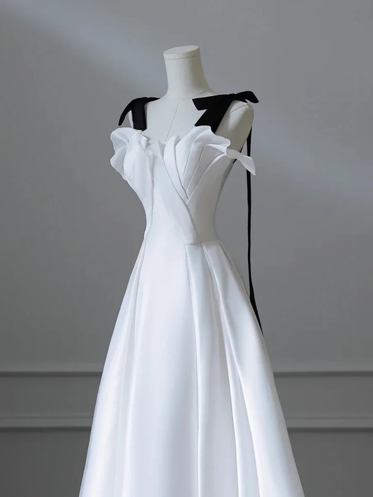 White Satin Long Prom Dress Elegant Evening Dress DP630