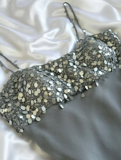 Vintage A Line Sequin Grey Ombre Chiffon Homecoming Dress Outfits DP5134