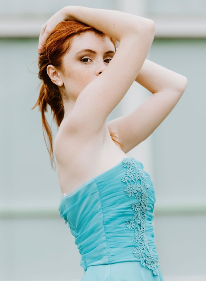 Cute A Line Strapless Appliques Blue Tulle Party Dress Evening Dress DP2278