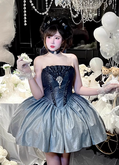 Stunning A Line Strapless Blue Ombre Sequin Satin Short Homecoming Dress Outfits DP4501