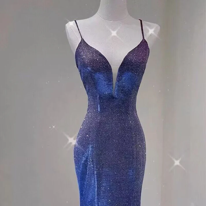 Sparkly Mermaid Long Prom Dress Backless Evening Gown DP245