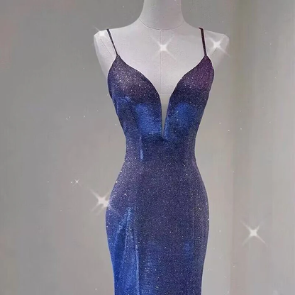 Sparkly Mermaid Long Prom Dress Backless Evening Gown DP245