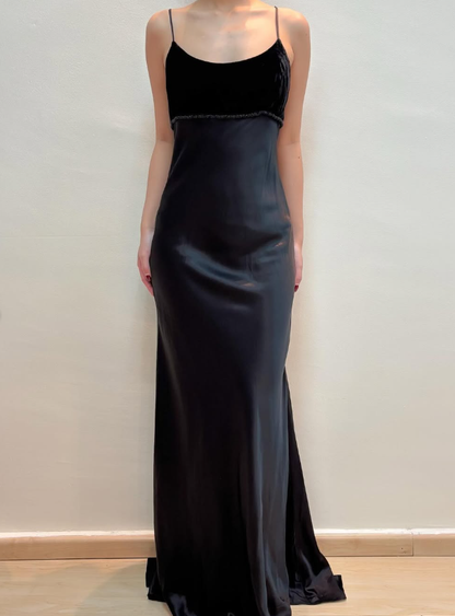 Elegant Sheath Spaghetti Strap Velvet Satin Long Prom Dress Evening Dress DP1657