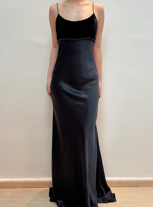 Elegant Sheath Spaghetti Strap Velvet Satin Long Prom Dress Evening Dress DP1657