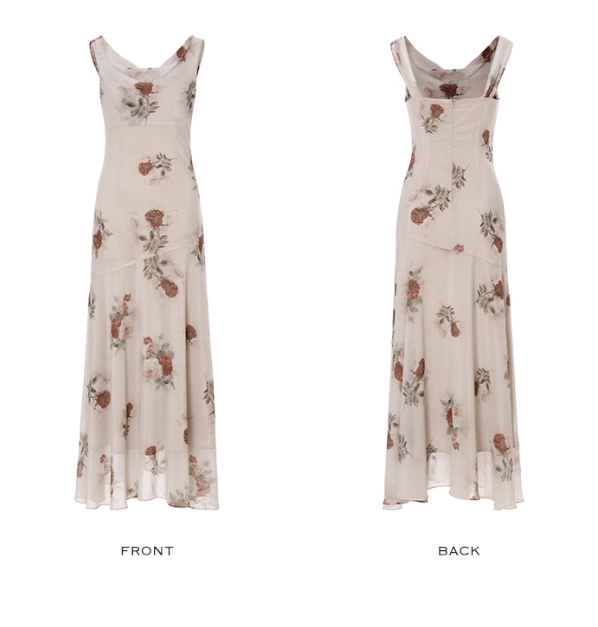 Khaki A Line Straps Rose Chiffon Prom Dress Vacation Dress Outfits DP3653