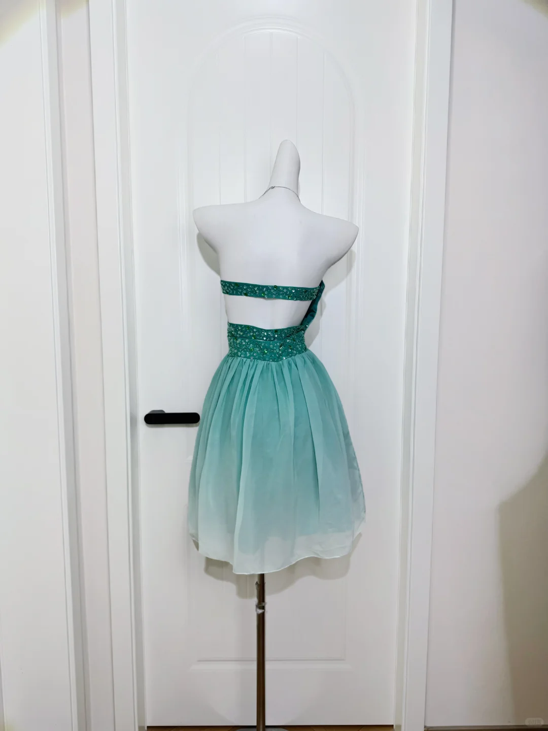 Vintage A Line Sweetheart Neck Beaded Lake Blue Ombre Chiffon Homecoming Dress Outfits DP5011