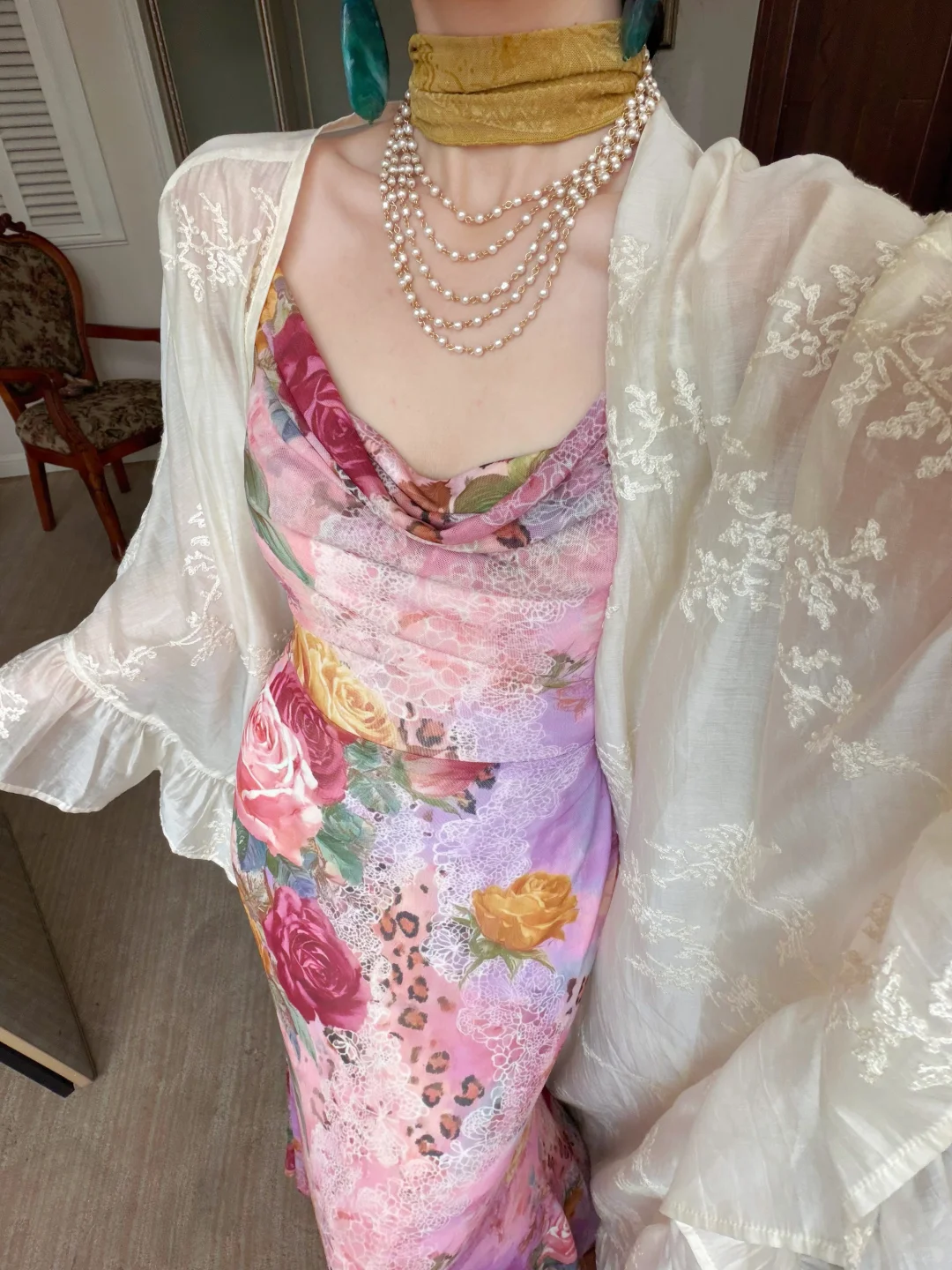 Beautiful Sheath Spaghetti Straps Pink Printed Floral Chiffon Long Prom Dress Evening Dress DP6786