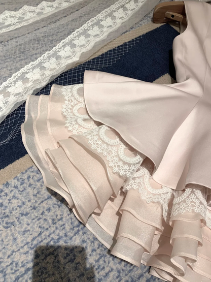 Light Pink A Line Straps Satin Short Prom Dress Homecoming Dress DP5454