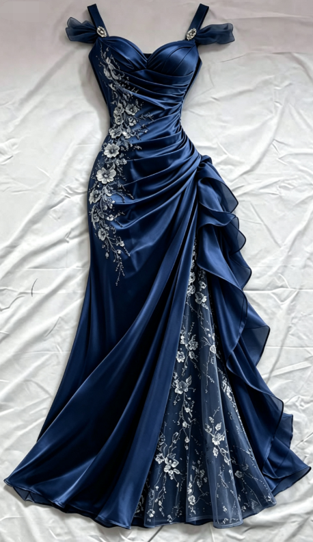 Olive Green 3D Floral Mermaid Beaded Tulle Satin Prom Dress Evening Dress DP6871
