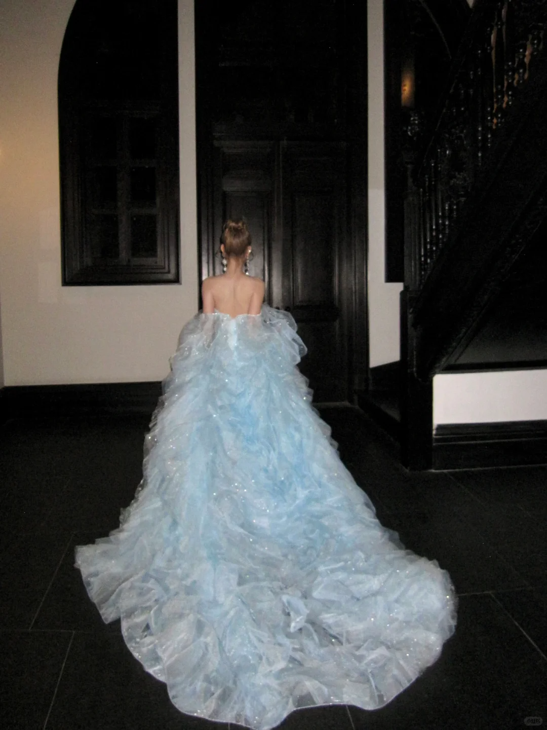 Stunning Baby Blue Ball Gown Shiny Sequin Flowy Organza Long Prom Dress Evening Dress DP5382