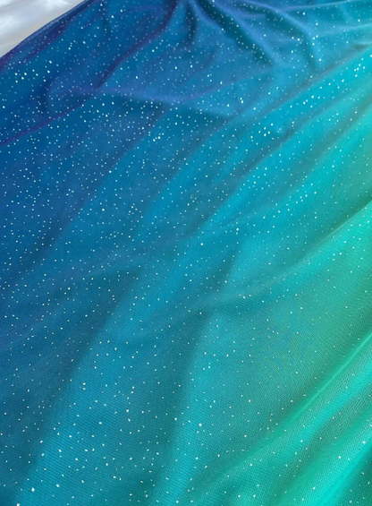 Vintage A Line Off the Shoulder Green-blue Ombre Chiffon Prom Dress DP5085