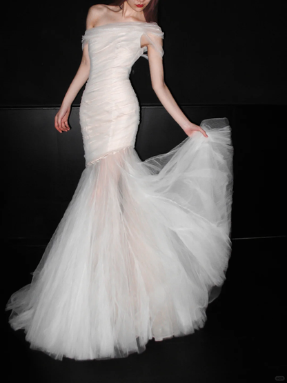 Dreamy Mermaid One Shoulder Tulle Wedding Dress DP5205