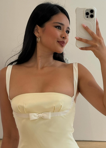 Elegant Light Yellow Mermaid Straps Satin Long Prom Dress Evening Dress DP5122