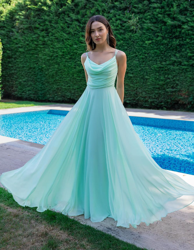 Orange Line Spaghetti Straps Chiffon Prom Dress Formal Dress Party Dress DP3503