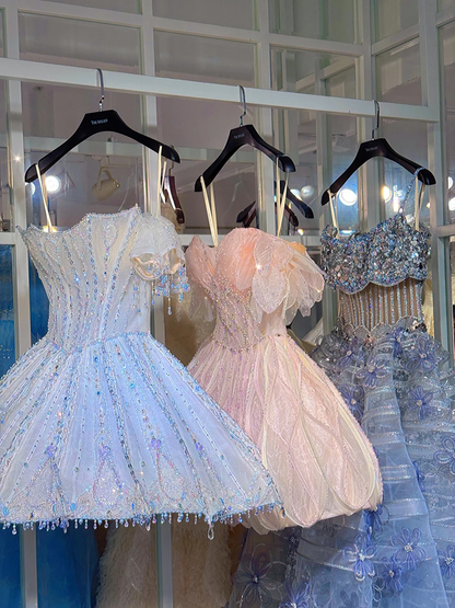 White Stunning A Line Strapless Rhinestone Tulle Homecoming Dress Cocktail Dress DP2680