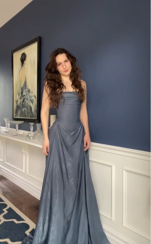 Simple A Line Strapless Grey Satin Long Prom Dress Graduation Prom Dress DP4872
