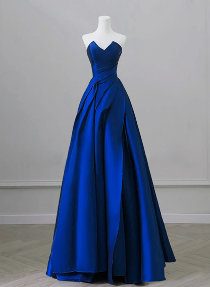 Royal Blue Strapless Satin A Line Evening Dress Long Prom Dress  DP653