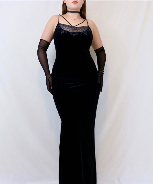 Vintage Sheath Spaghetti Straps Beads Black Satin Evening Dress Prom Dress DP1446