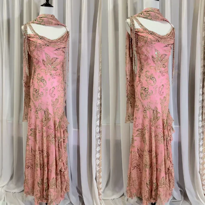 Brown Mermaid Spaghetti Strap Beaded Chiffon Long Party Dress Evening Dress DP2342