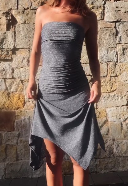 A Line Strapless Sequin Satin Knee Length Homecoming Dress Outfits DP1415