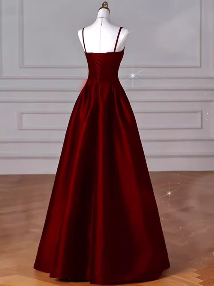 Simple A Line Satin Burgundy Prom Dress Formal Evening Dress DP097