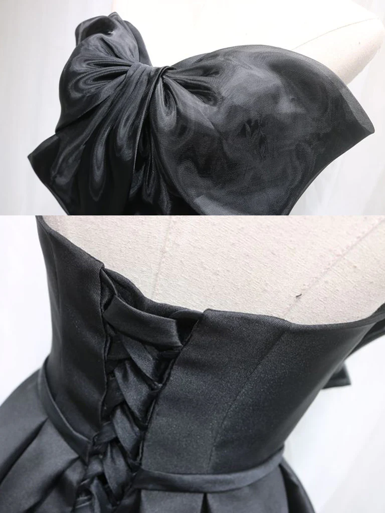 Black Strapless Bow Knot Satin Short Prom Dress Homecoming Dress DP047