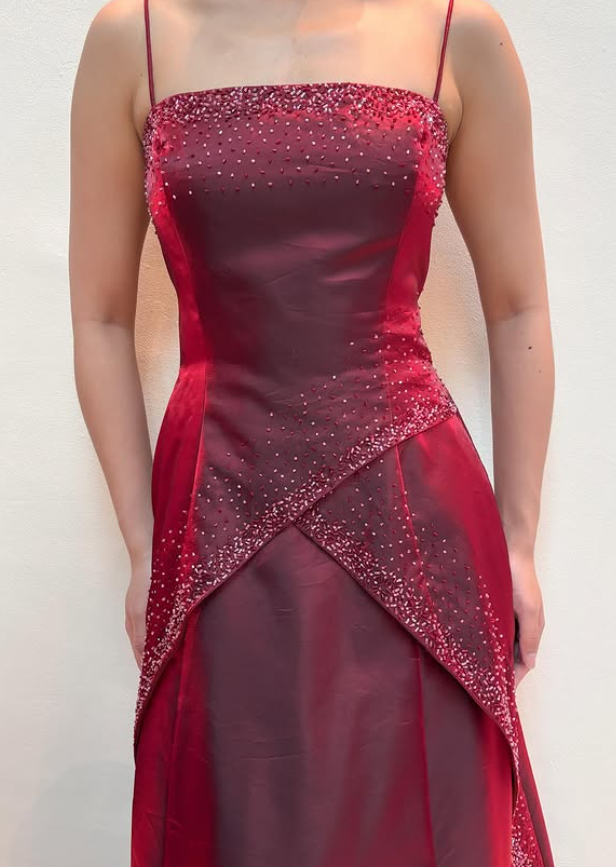 Vintage Dazzling A Line Beaded Satin Prom Dress Evening Dress Date Dress DP5285