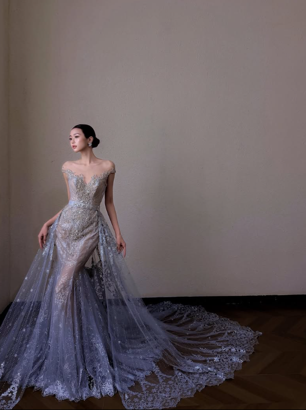 Fairy Lilac Mermaid Off the Shoulder Beaded Tulle Prom Dress Evening Dress DP6623