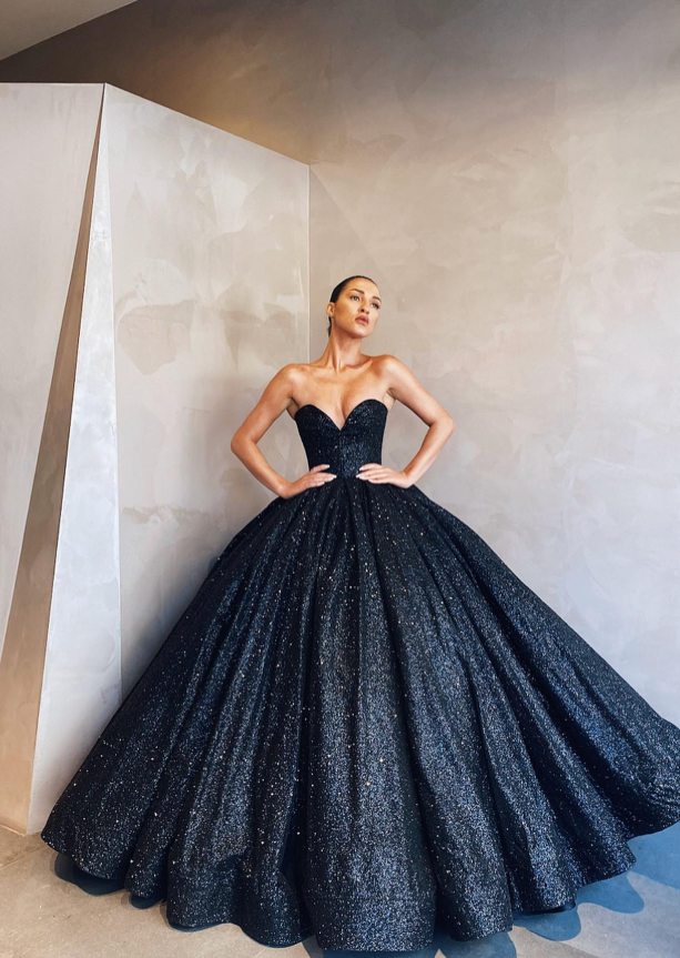 Black Sexy Ball Gown Sweetheart Neck Sequin Prom Dress Evening Dress DP5592