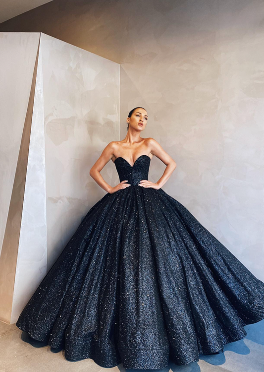 Black Sexy Ball Gown Sweetheart Neck Sequin Prom Dress Evening Dress DP5592
