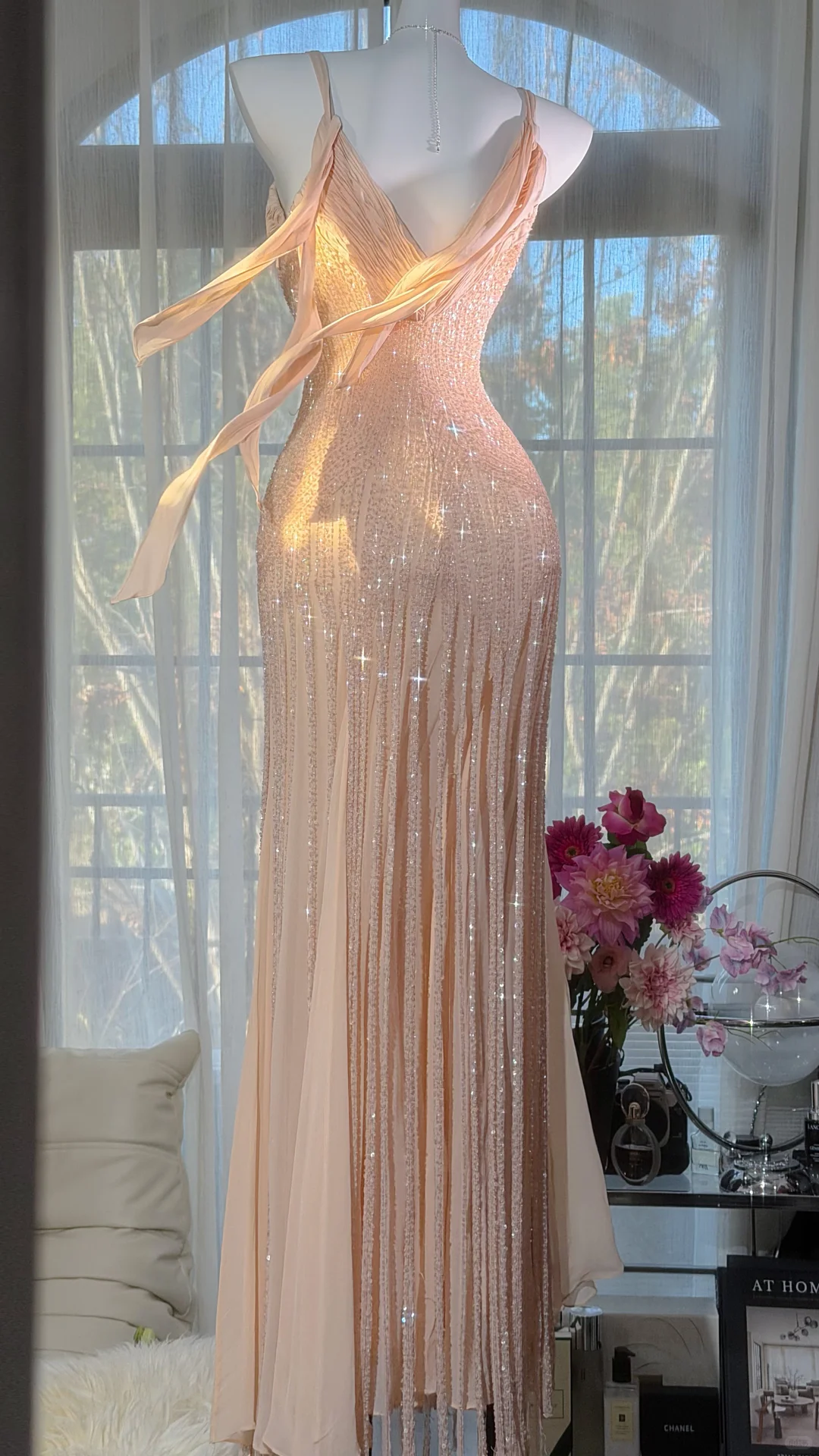Fairy Elegant A Line Beaded Chiffon Long Graduation Prom Dress DP4943