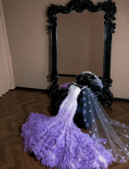 Stunning Purple Rose Mermaid Strapless Sequin Beaded Tulle Prom Dress DP4632