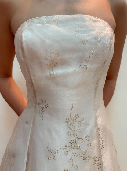 Vintage A Line Strapless Print Floral Satin Tulle Prom Dress Evening Dress DP1778