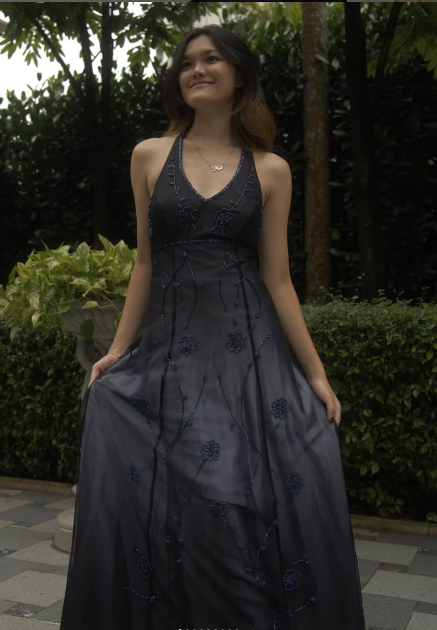 Vintage A Line V Neck Beads Satin Long Prom Dress Evening Dress DP1389